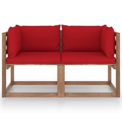 vidaXL Garten-Palettensofa 2-Sitzer mit Kissen in Rot Kiefernholz