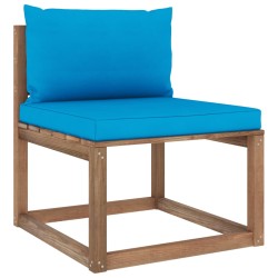 vidaXL Outdoor-Mittelsofa Paletten mit Kissen in Blau