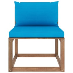 vidaXL Outdoor-Mittelsofa Paletten mit Kissen in Blau