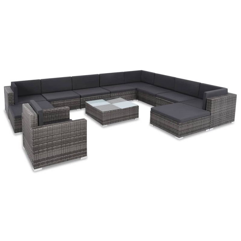 12-tlg. Garten-Lounge-Set mit Auflagen Poly Rattan Grau 12-tlg. Garten-Lounge-Set mit Auflagen Poly Rattan Grau