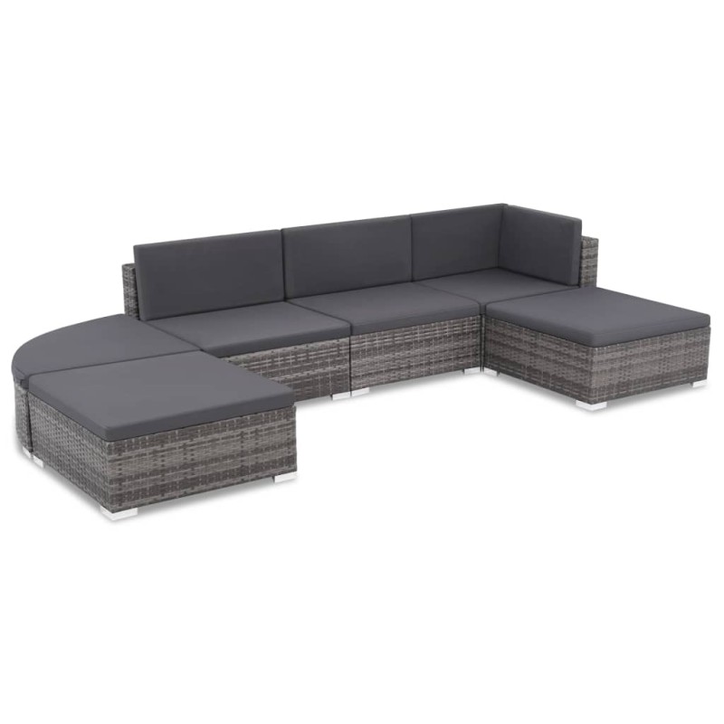 6-tlg. Garten-Lounge-Set mit Auflagen Poly Rattan Grau 6-tlg. Garten-Lounge-Set mit Auflagen Poly Rattan Grau