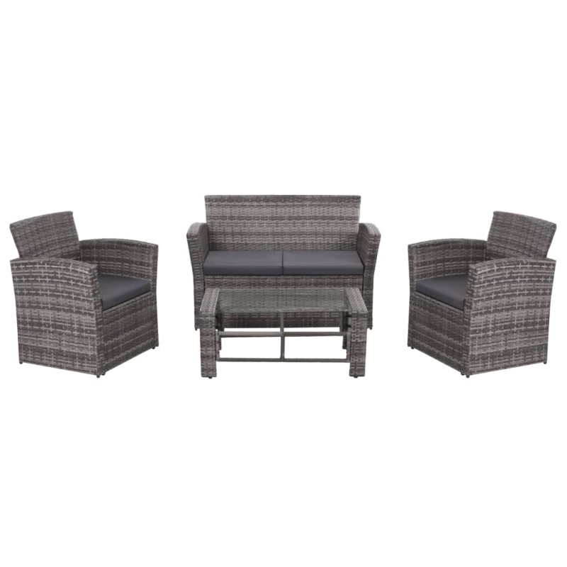 4-tlg. Garten-Lounge-Set mit Auflagen Poly Rattan Grau 4-tlg. Garten-Lounge-Set mit Auflagen Poly Rattan Grau