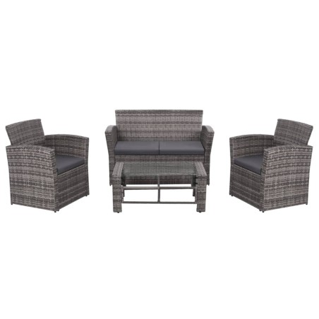 4-tlg. Garten-Lounge-Set mit Auflagen Poly Rattan Grau