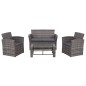 4-tlg. Garten-Lounge-Set mit Auflagen Poly Rattan Grau 4-tlg. Garten-Lounge-Set mit Auflagen Poly Rattan Grau