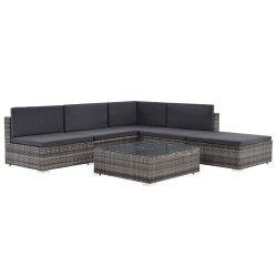 vidaXL 6-tlg. Garten-Lounge-Set mit Auflagen Poly Rattan Grau