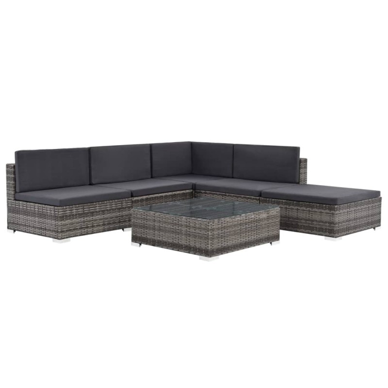 vidaXL 6-tlg. Garten-Lounge-Set mit Auflagen Poly Rattan Grau vidaXL 6-tlg. Garten-Lounge-Set mit Auflagen Poly Rattan Grau