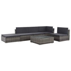 vidaXL 6-tlg. Garten-Lounge-Set mit Auflagen Poly Rattan Grau