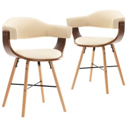 vidaXL Esszimmerstühle 2 Stk. Cremeweiß Kunstleder und Bugholz