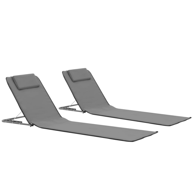 Klappbare Strandmatte 2 Stk. Stahl und Stoff Grau Klappbare Strandmatte 2 Stk. Stahl und Stoff Grau
