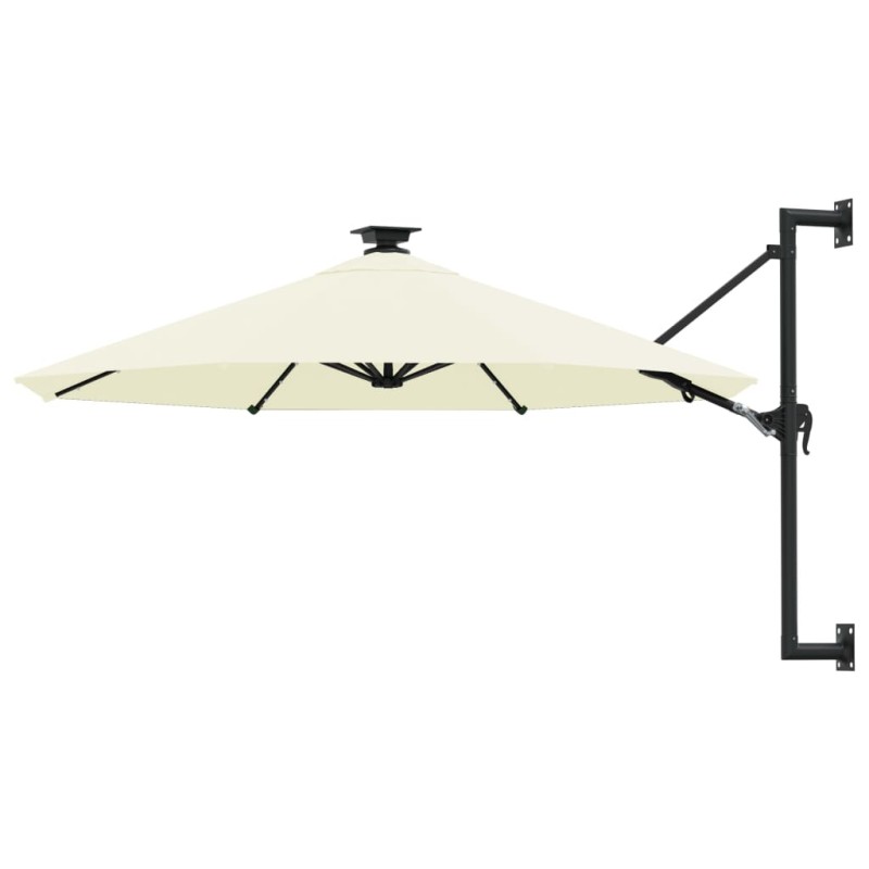 vidaXL Sonnenschirm Wandmontage mit LEDs Metallmast 300 cm Sandfarben vidaXL Sonnenschirm Wandmontage mit LEDs Metallmast 300 cm Sandfarben