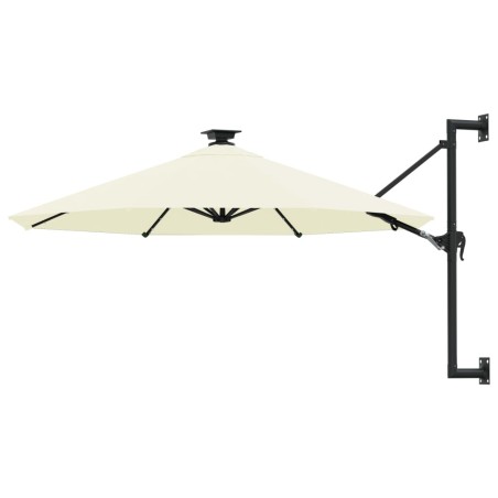 vidaXL Sonnenschirm Wandmontage mit LEDs Metallmast 300 cm Sandfarben