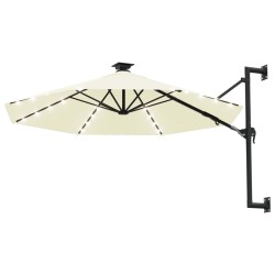 vidaXL Sonnenschirm Wandmontage mit LEDs Metallmast 300 cm Sandfarben