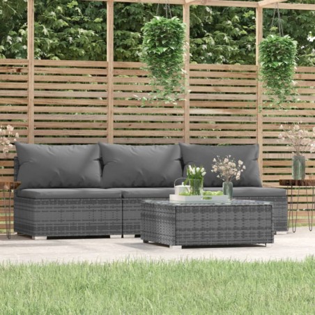 vidaXL 4-tlg. Garten-Lounge-Set mit Kissen Grau Poly Rattan