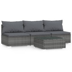 vidaXL 4-tlg. Garten-Lounge-Set mit Kissen Grau Poly Rattan