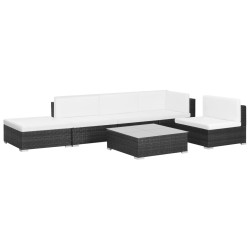 6-tlg. Garten-Lounge-Set mit Auflagen Poly Rattan Schwarz