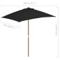 vidaXL Sonnenschirm mit Holzmast Schwarz 150x200 cm