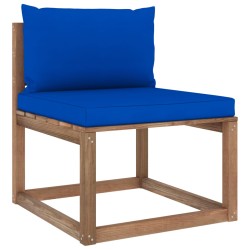 vidaXL Outdoor-Mittelsofa Paletten mit Kissen in Blau