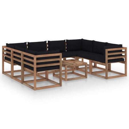vidaXL 9-tlg. Garten-Lounge-Set mit Kissen in Schwarz