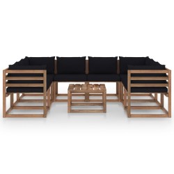 vidaXL 9-tlg. Garten-Lounge-Set mit Kissen in Schwarz