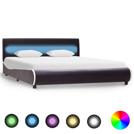 vidaXL Bettgestell mit LED Schwarz Kunstleder 140×200 cm 