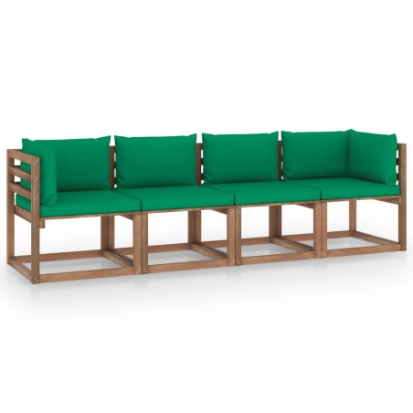 vidaXL Garten-Palettensofa 4-Sitzer mit Kissen Kiefernholz