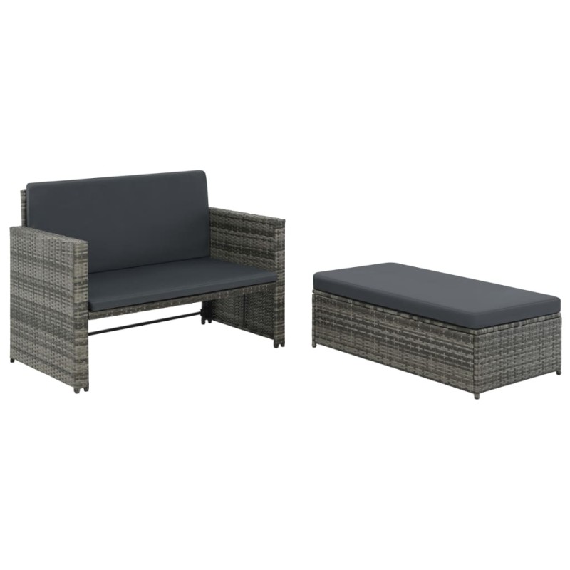 vidaXL 2-tlg. Garten-Lounge-Set mit Auflagen Poly Rattan Grau vidaXL 2-tlg. Garten-Lounge-Set mit Auflagen Poly Rattan Grau