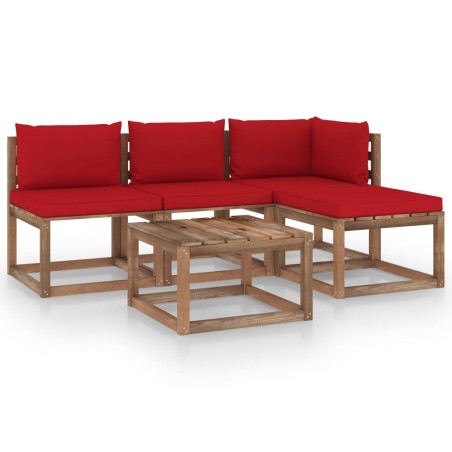 vidaXL 5-tlg. Garten-Lounge-Set aus Paletten mit Kissen Kiefernholz