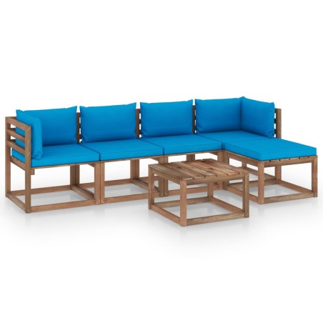 vidaXL 6-tlg. Garten-Lounge-Set mit Hellblauen Kissen