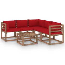 vidaXL 6-tlg. Garten-Lounge-Set mit Kissen in Rot Kiefernholz