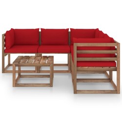 vidaXL 6-tlg. Garten-Lounge-Set mit Kissen in Rot Kiefernholz