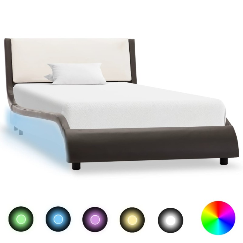 vidaXL Bettgestell mit LED Grau und Weiß Kunstleder 90x200 cm vidaXL Bettgestell mit LED Grau und Weiß Kunstleder 90x200 cm