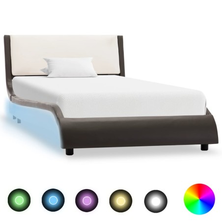 vidaXL Bettgestell mit LED Grau und Weiß Kunstleder 90x200 cm