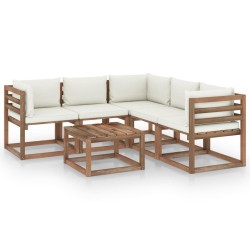 vidaXL 6-tlg. Garten-Lounge-Set mit Kissen in Creme Kiefernholz