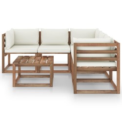 vidaXL 6-tlg. Garten-Lounge-Set mit Kissen in Creme Kiefernholz