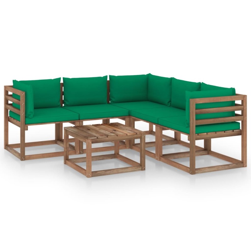 vidaXL 6-tlg. Garten-Lounge-Set mit Kissen in Grün Kiefernholz vidaXL 6-tlg. Garten-Lounge-Set mit Kissen in Grün Kiefernholz