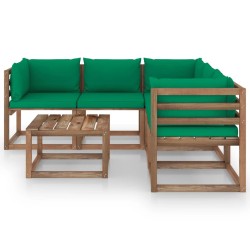 vidaXL 6-tlg. Garten-Lounge-Set mit Kissen in Grün Kiefernholz