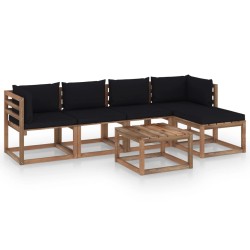 vidaXL 6-tlg. Garten-Lounge-Set mit Schwarzen Kissen