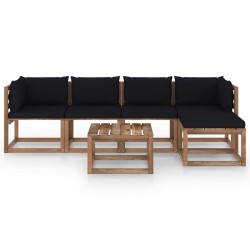 vidaXL 6-tlg. Garten-Lounge-Set mit Schwarzen Kissen