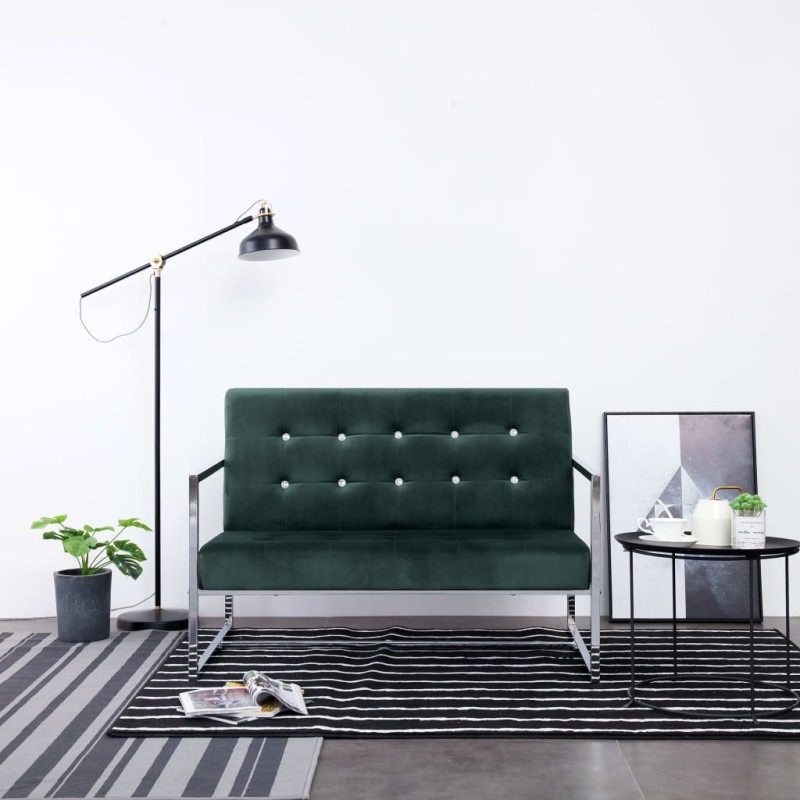 vidaXL 2-Sitzer-Sofa mit Armlehnen Dunkelgrün Chrom und Samt vidaXL 2-Sitzer-Sofa mit Armlehnen Dunkelgrün Chrom und Samt