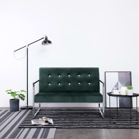 vidaXL 2-Sitzer-Sofa mit Armlehnen Dunkelgrün Chrom und Samt  