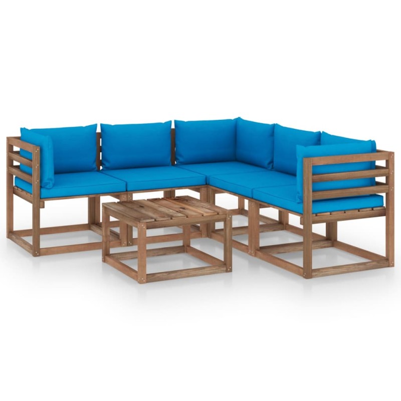 vidaXL 6-tlg. Garten-Lounge-Set mit Kissen in Blau Kiefernholz vidaXL 6-tlg. Garten-Lounge-Set mit Kissen in Blau Kiefernholz
