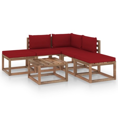 vidaXL 6-tlg. Garten-Lounge-Set mit Weinroten Kissen