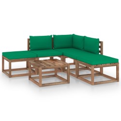vidaXL 6-tlg. Garten-Lounge-Set mit Grünen Kissen