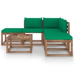 vidaXL 6-tlg. Garten-Lounge-Set mit Grünen Kissen