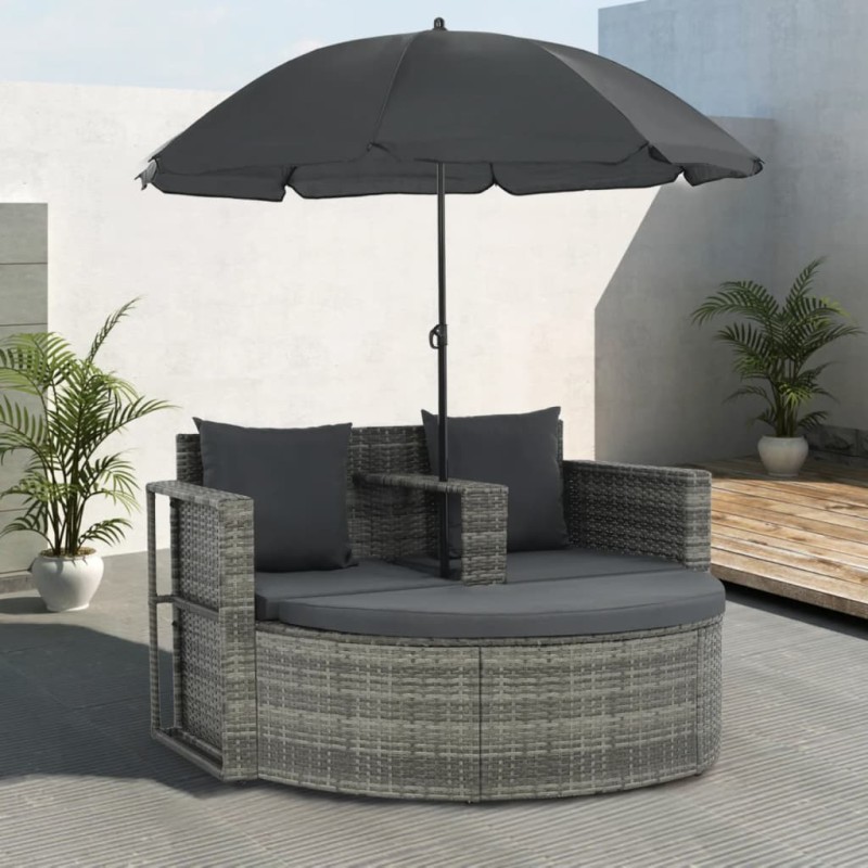 Gartenbett mit Sonnenschirm Grau Poly Rattan Gartenbett mit Sonnenschirm Grau Poly Rattan