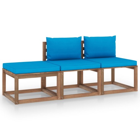 vidaXL 3-tlg. Garten-Lounge-Set aus Paletten mit Kissen Kiefernholz