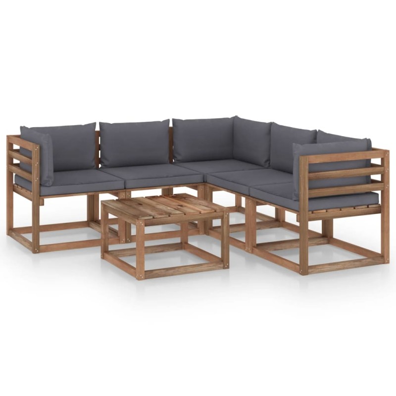 vidaXL 6-tlg. Garten-Lounge-Set mit Kissen in Anthrazit Kiefernholz vidaXL 6-tlg. Garten-Lounge-Set mit Kissen in Anthrazit Kiefernholz