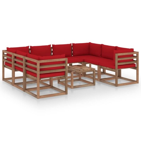 vidaXL 9-tlg. Garten-Lounge-Set mit Kissen in Rot