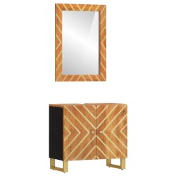 vidaXL 2-tlg. Badschrank-Set Braun und Schwarz Massivholz Mango