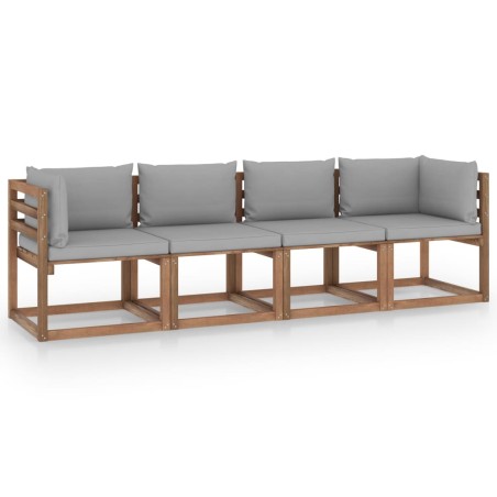 vidaXL Garten-Palettensofa 4-Sitzer mit Kissen Kiefernholz